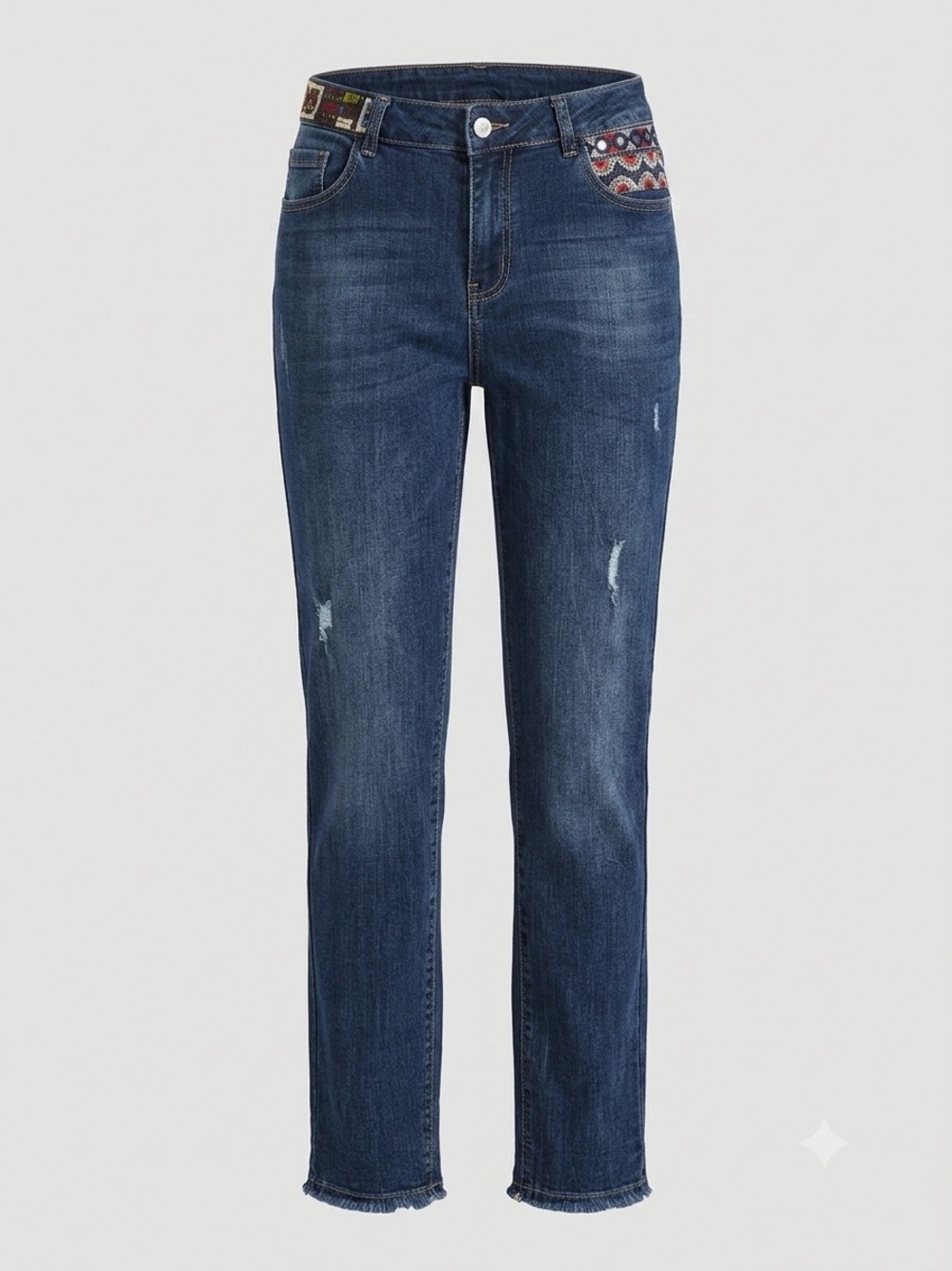 Marie Claire Embellished Straight Leg Jeans Size 11 Boho Stretch Denim #160